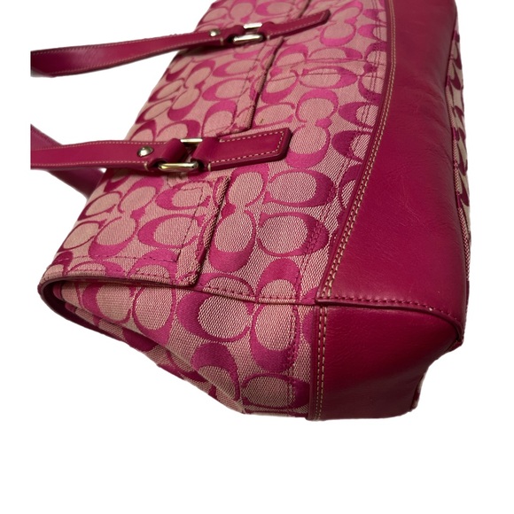 Coach Pink #F13070 Satchel with Signature Monogram and Burgundy Accents - Picture 6 of 8